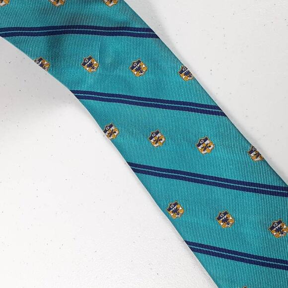 Southern Tide Blue Gold Skipjack Palm Crest Silk Tie Handmade Italy - Picture 2 of 3